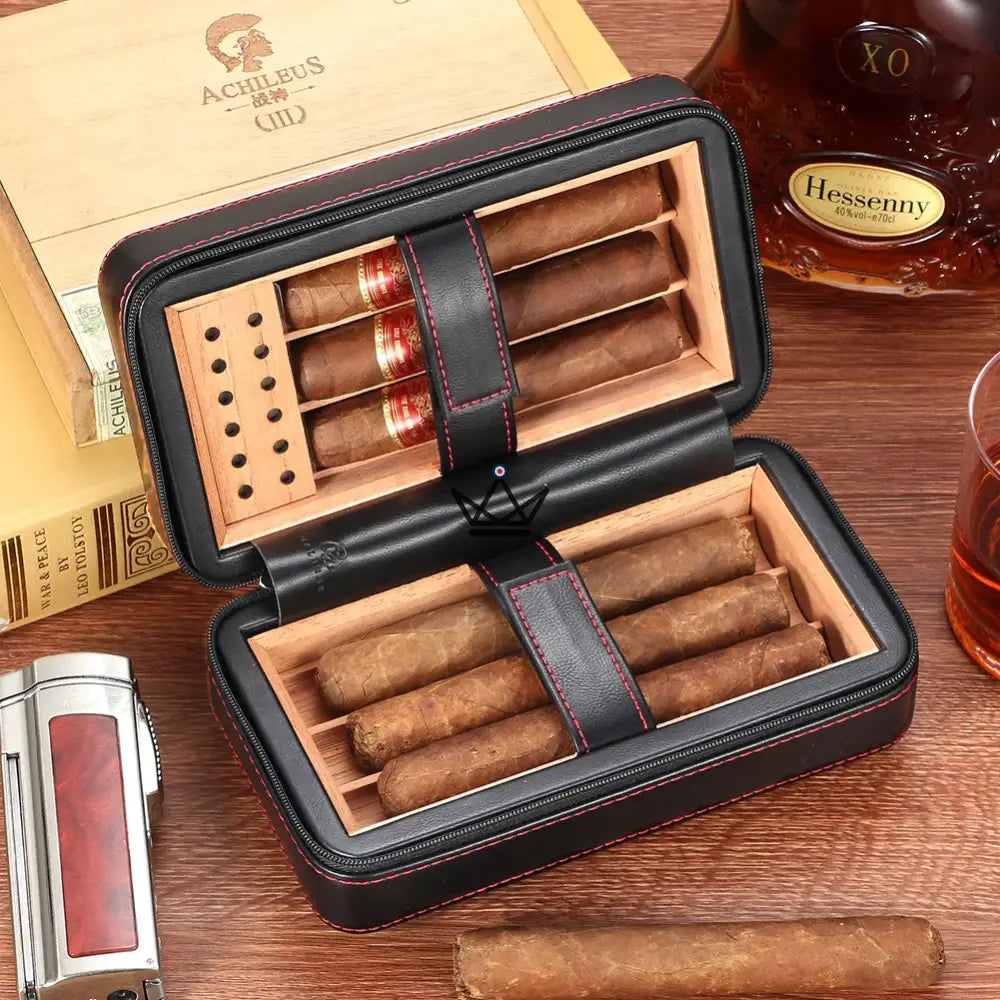 Zigarrenhumidor CLINT Original – Schwarzes Leder & spanische Zeder, 6 Zigarren, 20,5 × 10,8 × 8,6 cm – Ansicht 6
