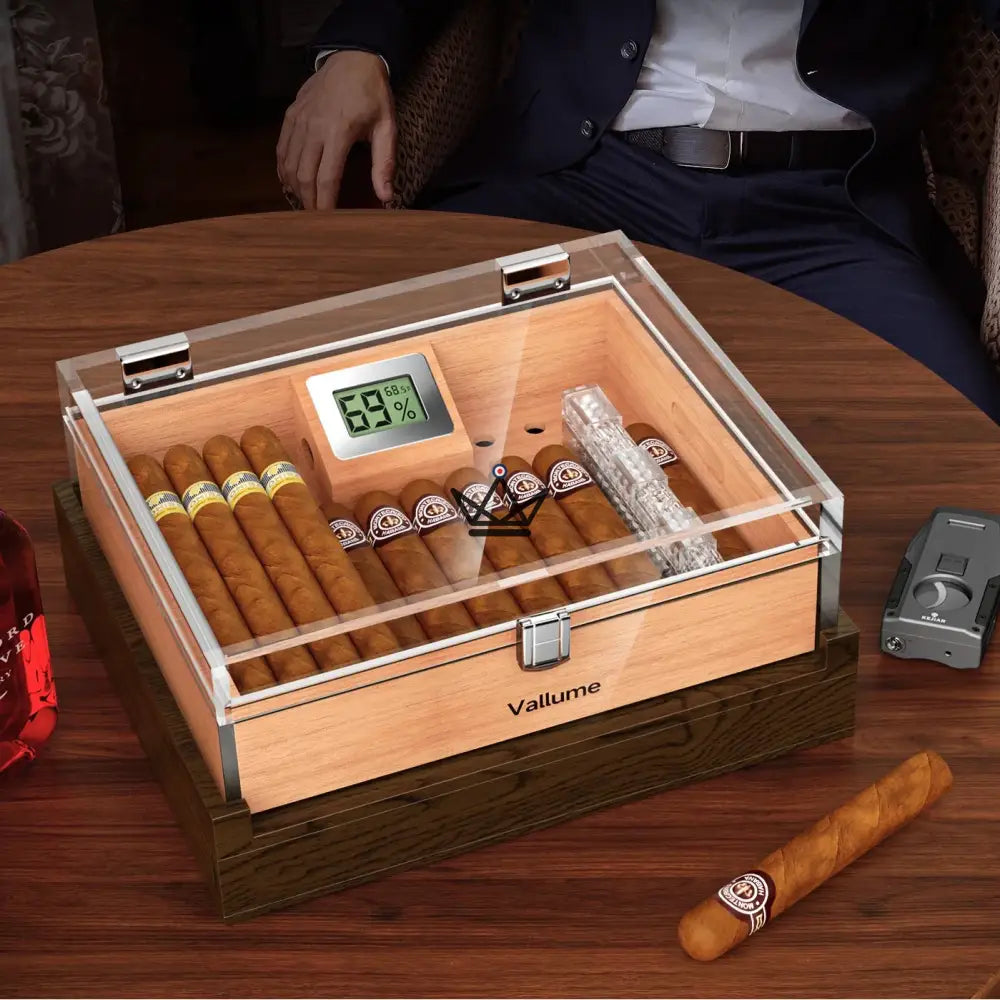 Aerion Vault Cigar Humidor — clear acrylic, cedar, accessory drawer, 2 sizes — view 2