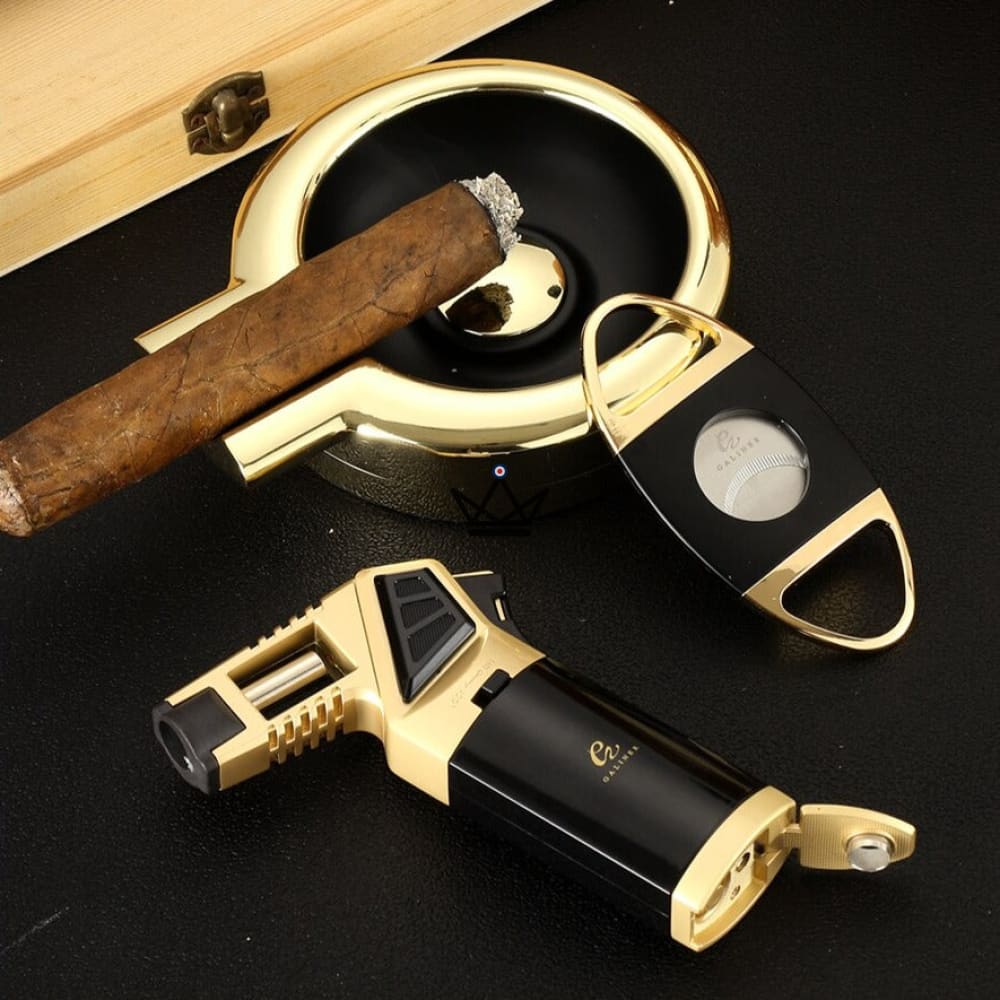 Zigarren-Liebhaber-Set RITUS FUMI – Torch-Feuerzeug + Aschenbecher + Zigarrenschneider Edelstahl – Ansicht 6