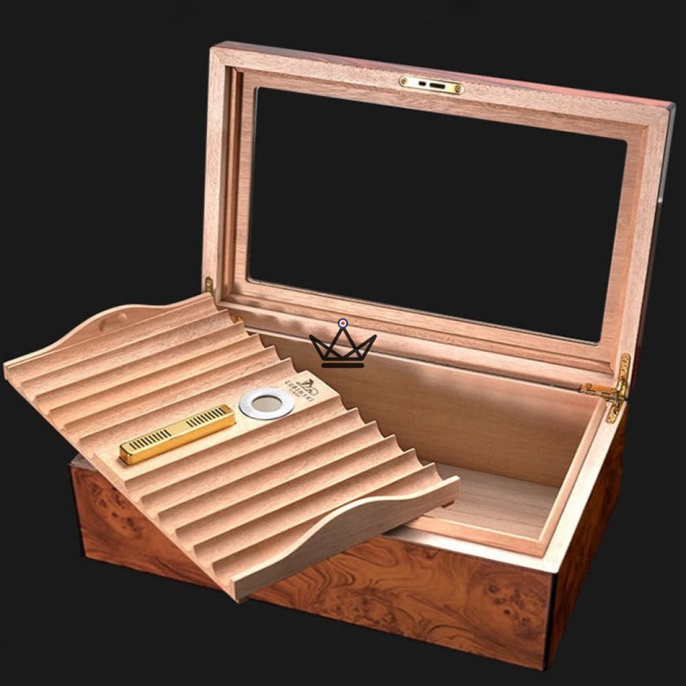 Prince Arthur Deluxe Humidor — lacquered exterior, cedar interior, 50 cigars, hygrometer & humidifier included — view 2