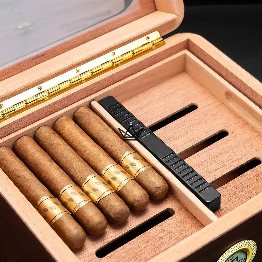 Equinox Humidor — Spanish Cedar, Gold Glass Top, 65 Cigars, Digital Hygrometer, Airtight Seal — view 7