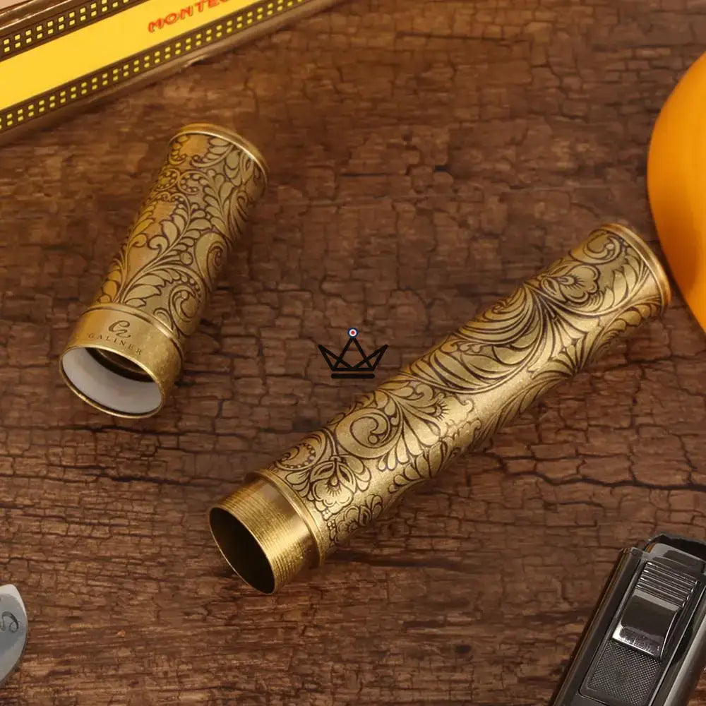 Héritage Edition Cigar Tube — gilded copper, artisanal engraved patterns, 1 cigar — view 2