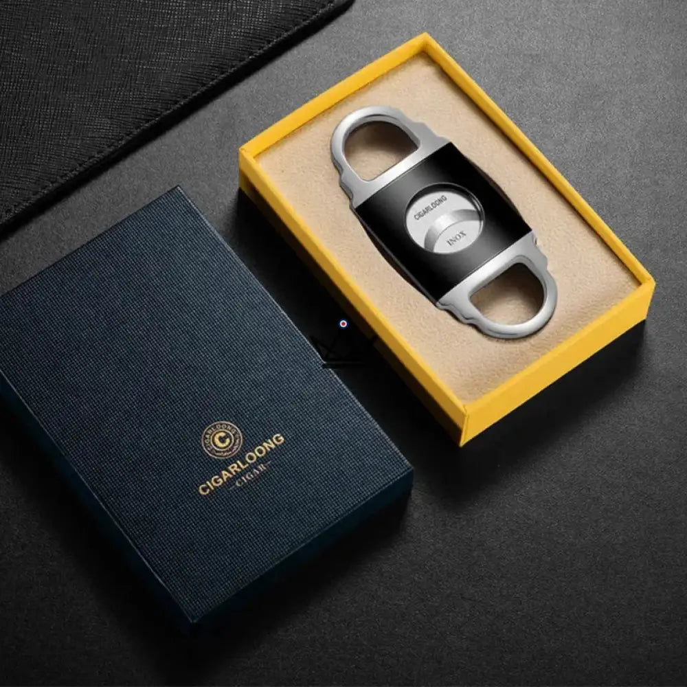 RADIANCE Edition Cigar Cutter - Stainless Steel Alloy, 9.5 x 4 cm | 6 Finishes, Gift Box — Silver Black Eclipse