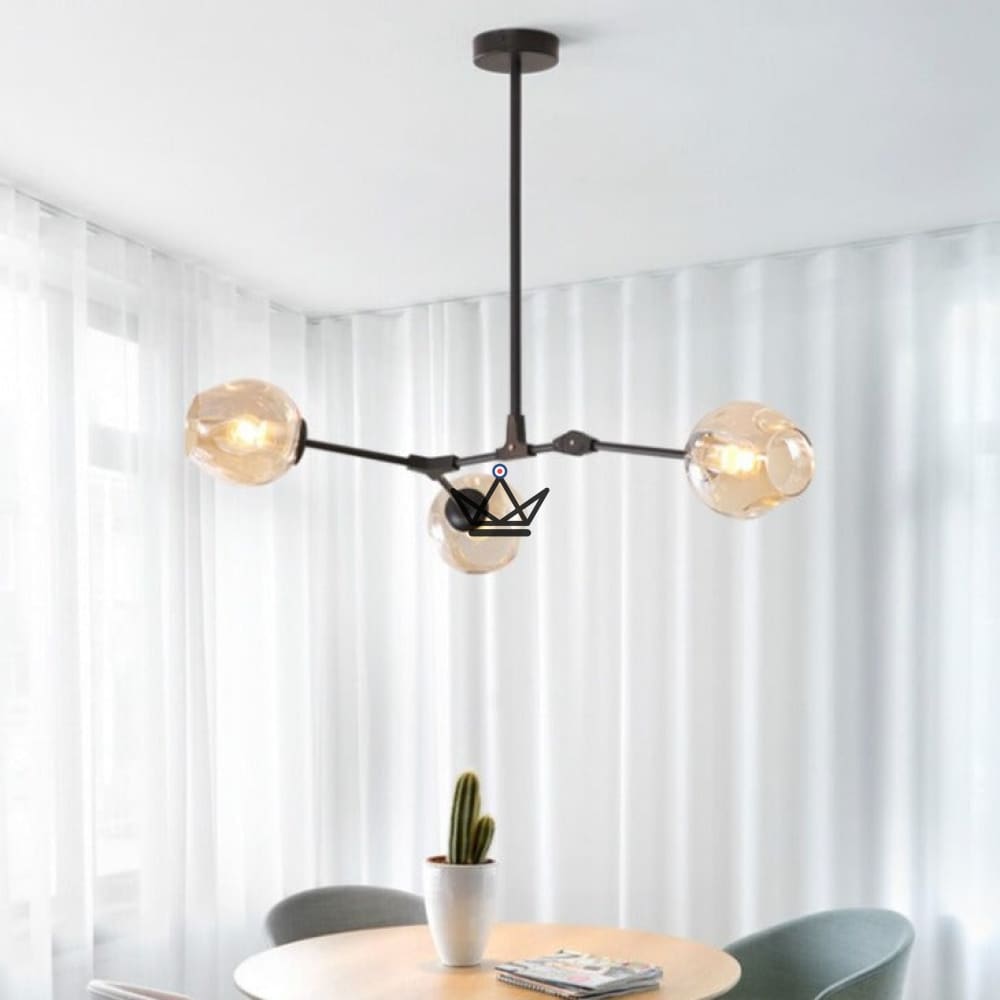 Articulated Industrial Ceiling Chandelier - Branching Bubble Style — Black / 3 Bubbles / Transparent