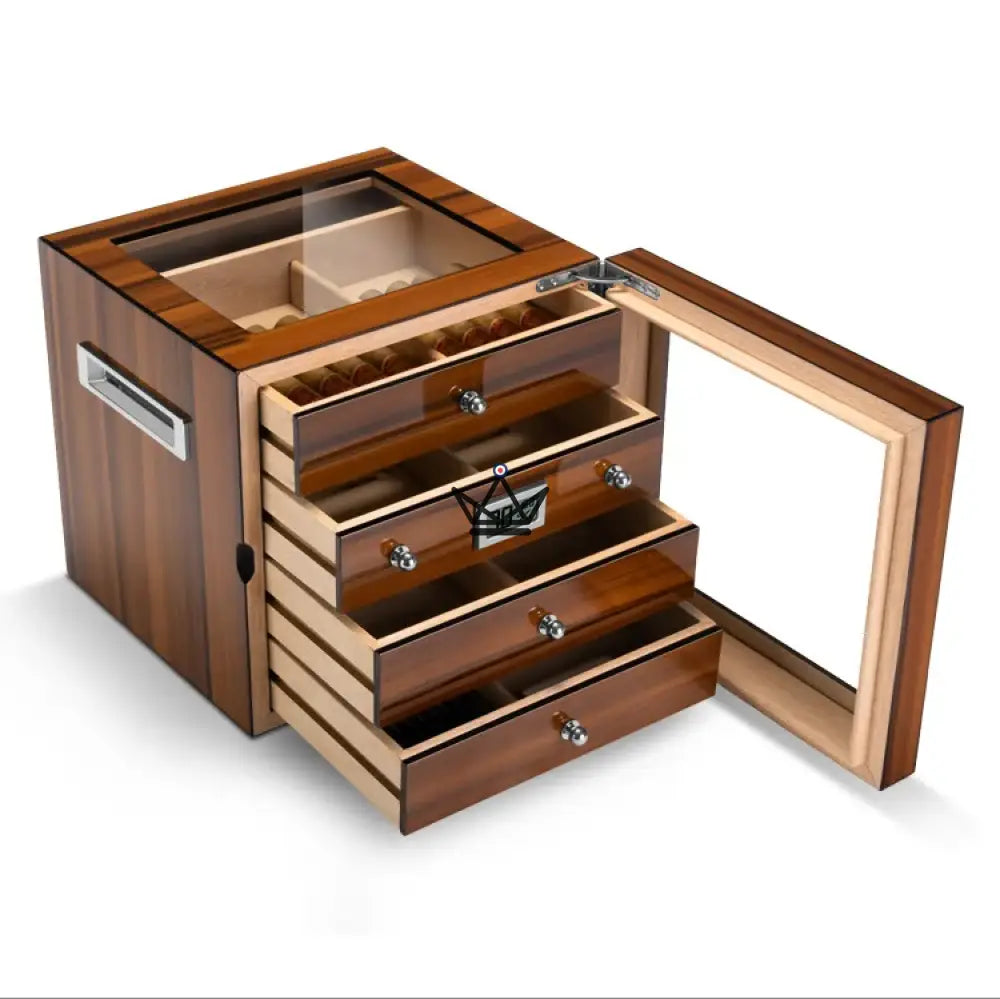 Regalia 100 Cigar Humidor — Spanish Cedar, Glass Window, 3 Cedar Drawers, ~50 Cigars, Digital Hygrometer & Humidifier — view 3