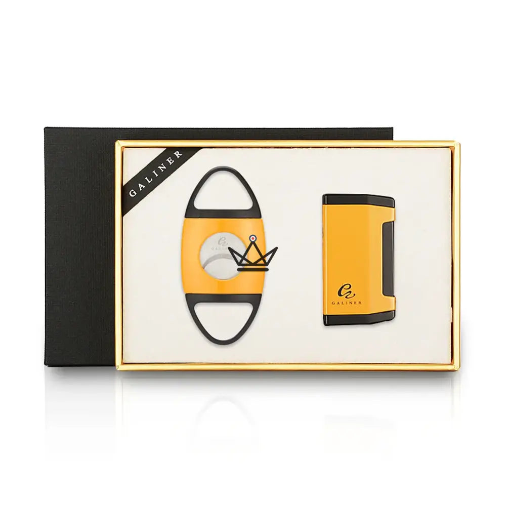 GOLDYR Lighter & Cigar Cutter Set — Blue Flame Torch + 64mm Cigar Cutter | Yellow or Black — Yellow Flame