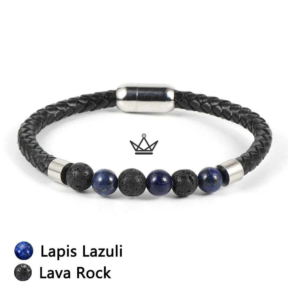 Leather Pearl Bracelet - Braided Leather & Natural Stones - 10 Stones — view 16