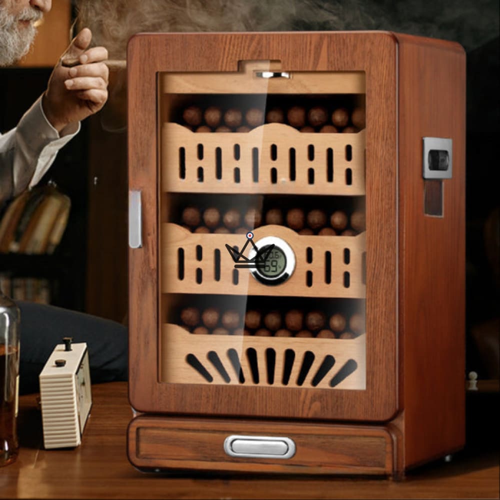 Zigarrenhumidor Vesuvius Sky — Zeder, Glasdach, 9 Fächer, 3 Schubladen, Zubehörschublade, Digitalhygrometer & 2 Befeuchter, bis zu 150 Zigarren – Ansicht 8