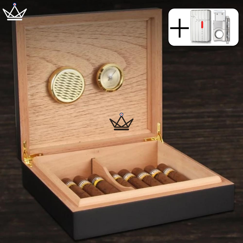 Wood Magnet Cigar Humidor — Spanish Cedar, Magnetic Hygrometer | 20 Cigars — Black / IgnitionPro