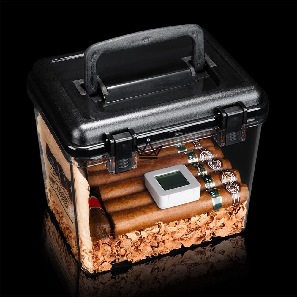 Crystal Square Jar Humidor — clear acrylic, black or silver airtight lid, size M or L, 50-100 cigars — view 5