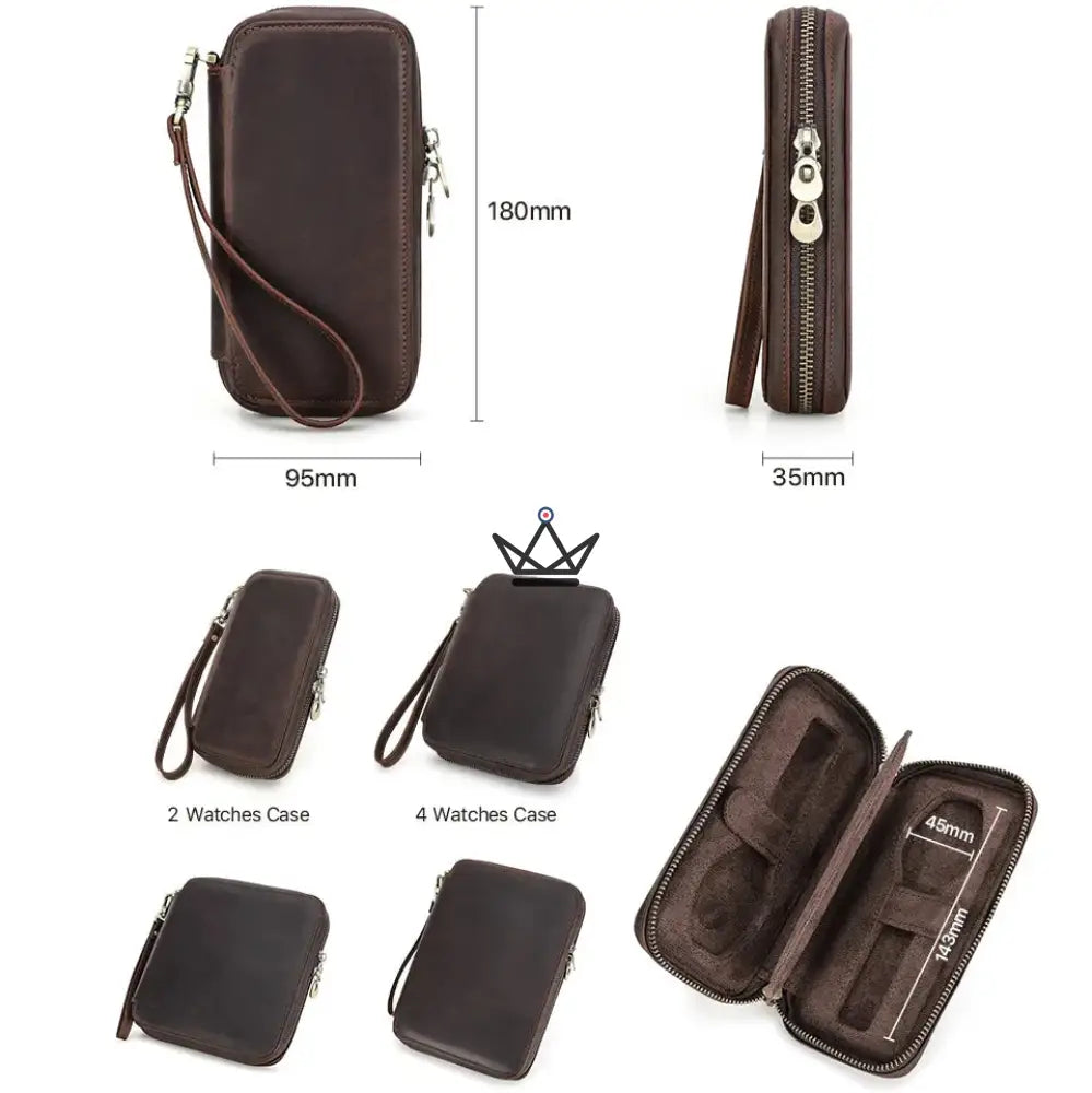 Customizable Travel Watch Case – Voyageur Keeper — Full Grain Leather, 4 Sizes: 2 to 8 Watches — view 14