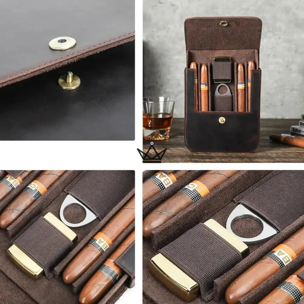 Customizable Leather Cigar Case - Voyageur Quad — view 4