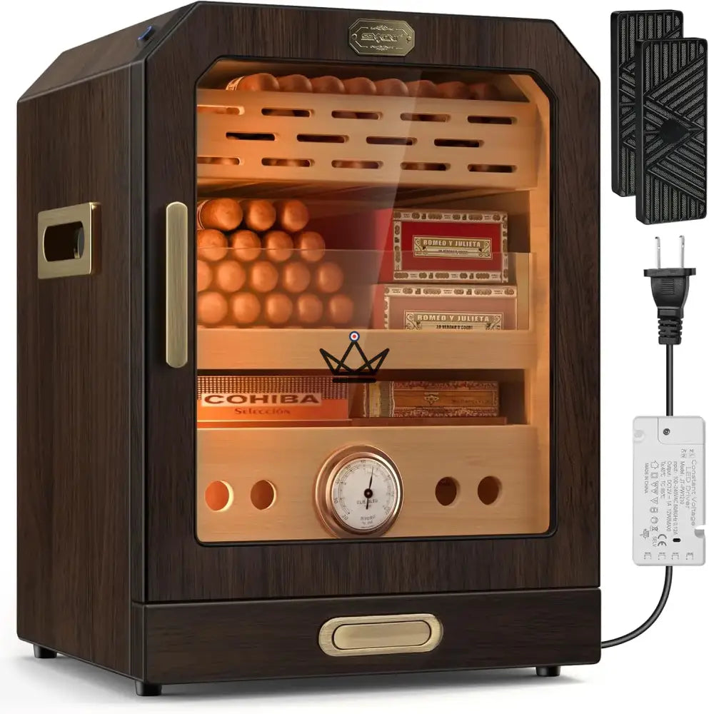 Prestige Cedar Lux Cigar Humidor - Cedar, Touch LED, 100-150 Cigars, Glass Drawer, 2 Humidifiers, Front Hygrometer, Walnut or Carbon — view 14