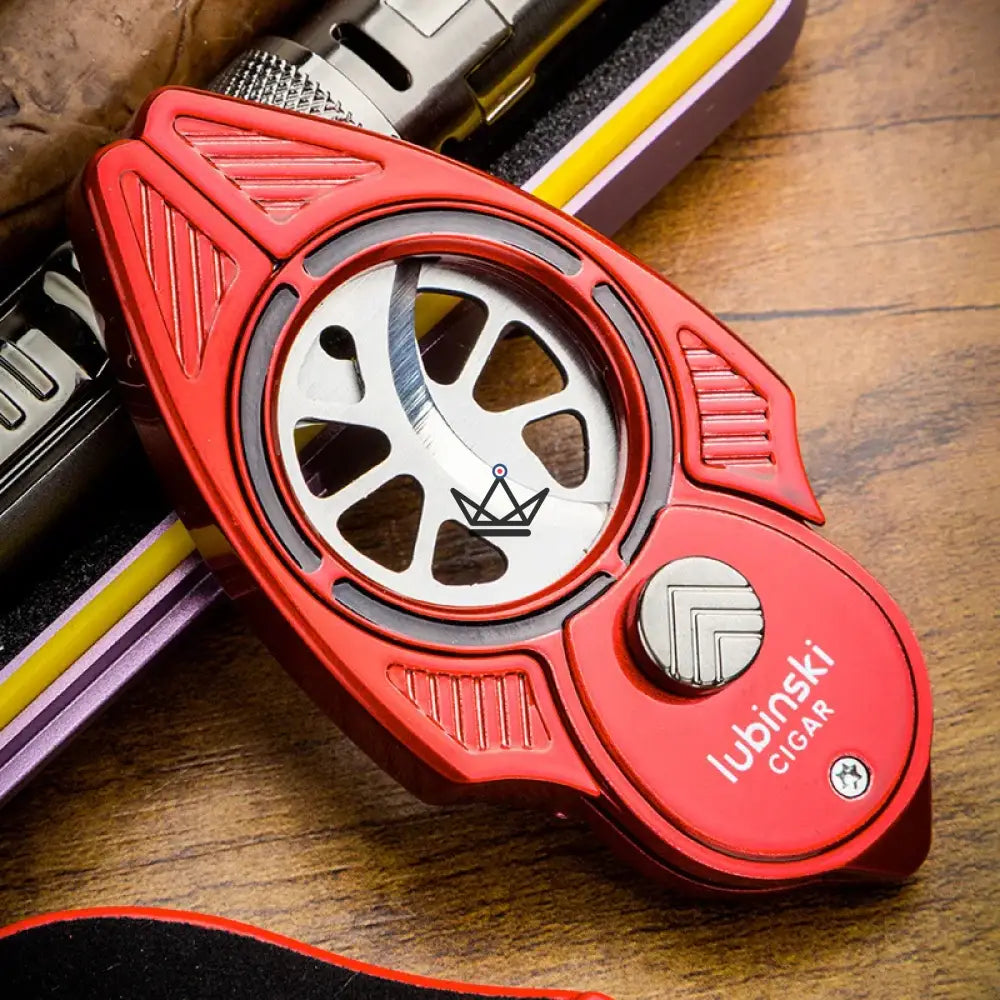 BatBlade Edition Cigar Cutter — 28mm Double Stainless Steel Blade, Butterfly Mechanism, Crimson Shadow · Knight Black · Midnight Blue | Box & Genuine Leather Pouch Included — view 9