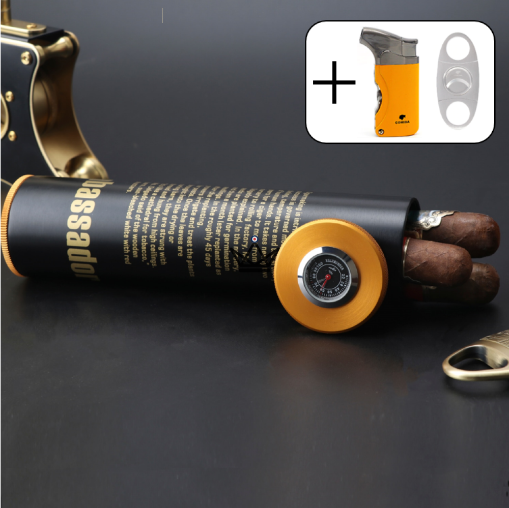 Zigarren-Humidor LYROK – Stahlzylinder, Hygrometer & Befeuchter, 3 bis 5 Zigarren – Ansicht 5