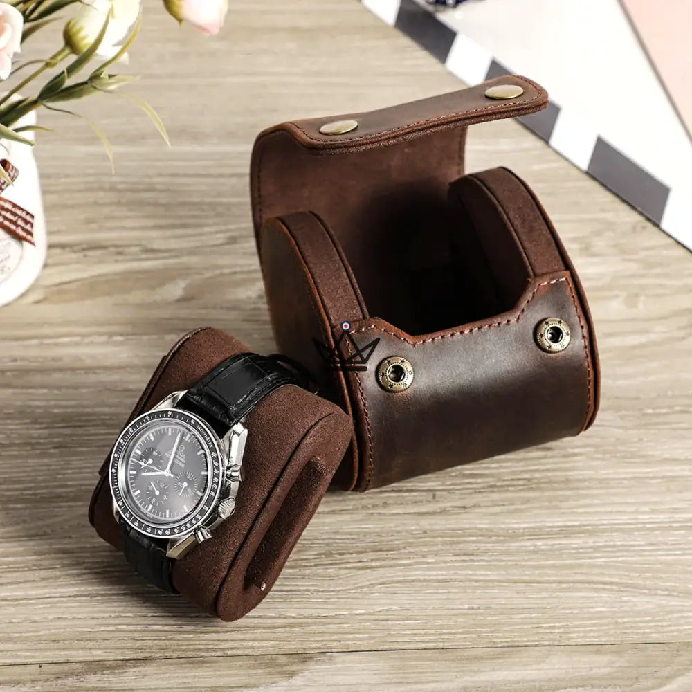 Customizable Leather Automatic Watch Travel Case - Voyageur TimeGuardian — view 3