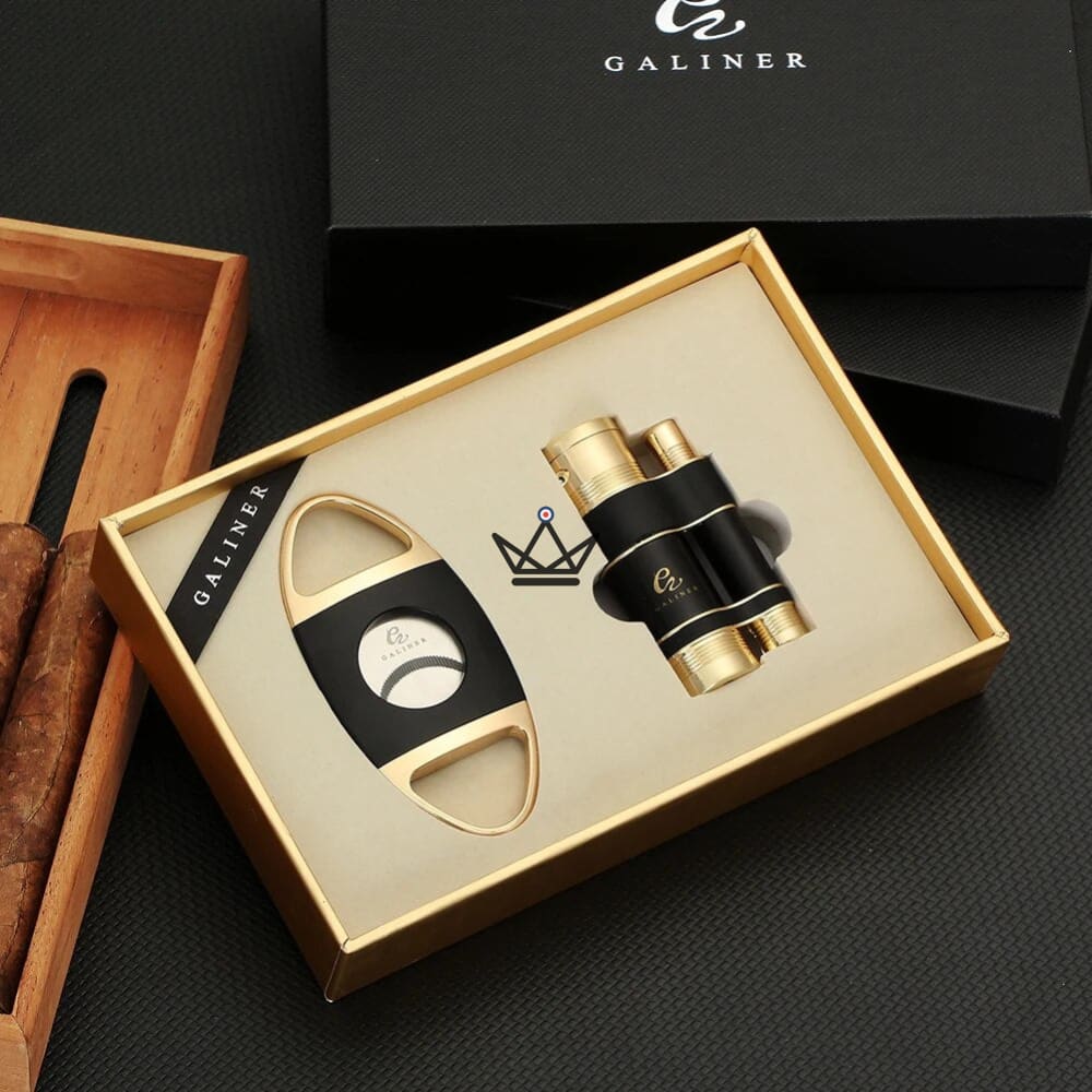 KELOW Cigar Box – TOWER 3-Flame Lighter + Punch & Cigar Cutter | Yellow or Black — view 2