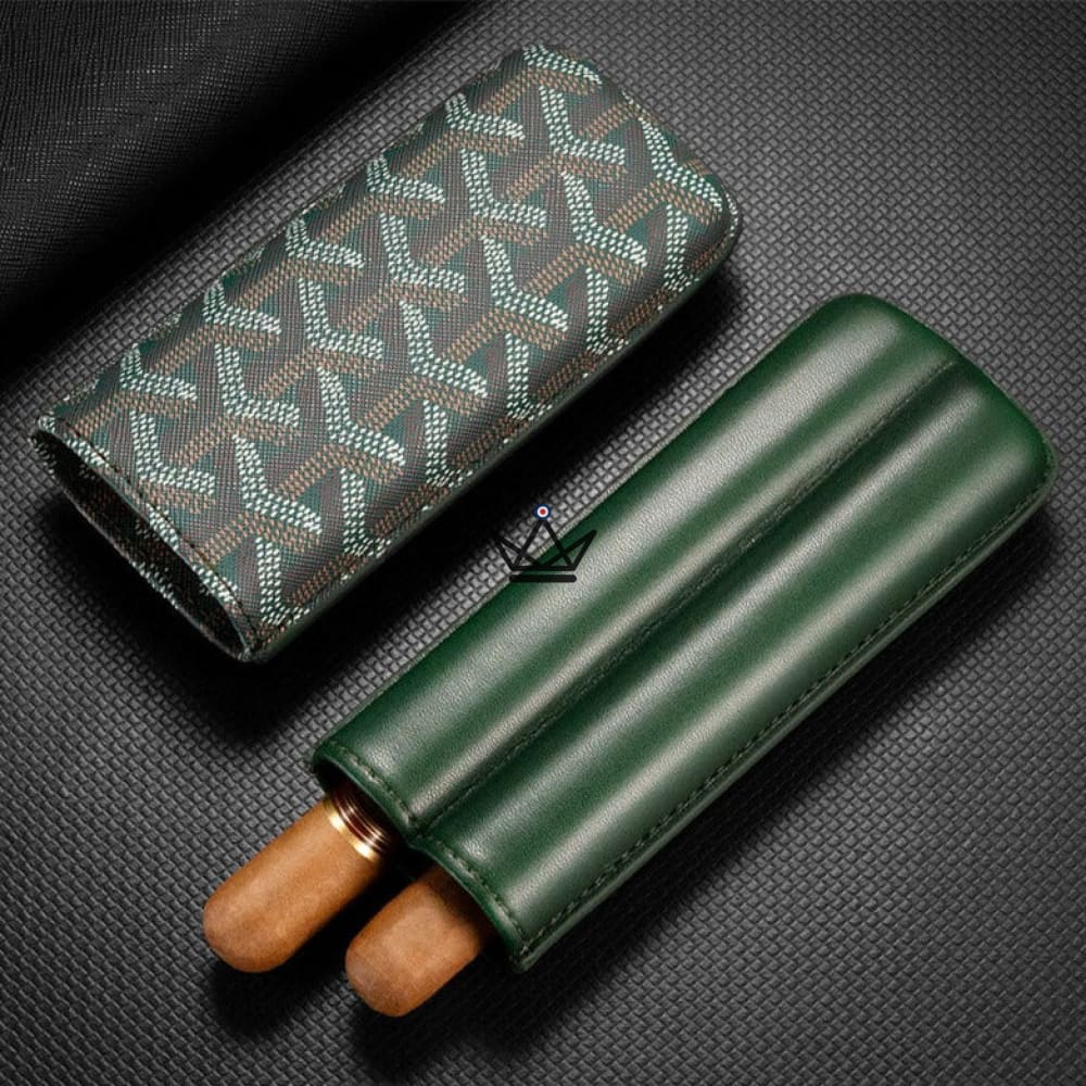ALPINE Luxury Cigar Case — Soft Geometric Engraved Leather, 2 or 3 Cigars | Green · Black · Orange — view 5