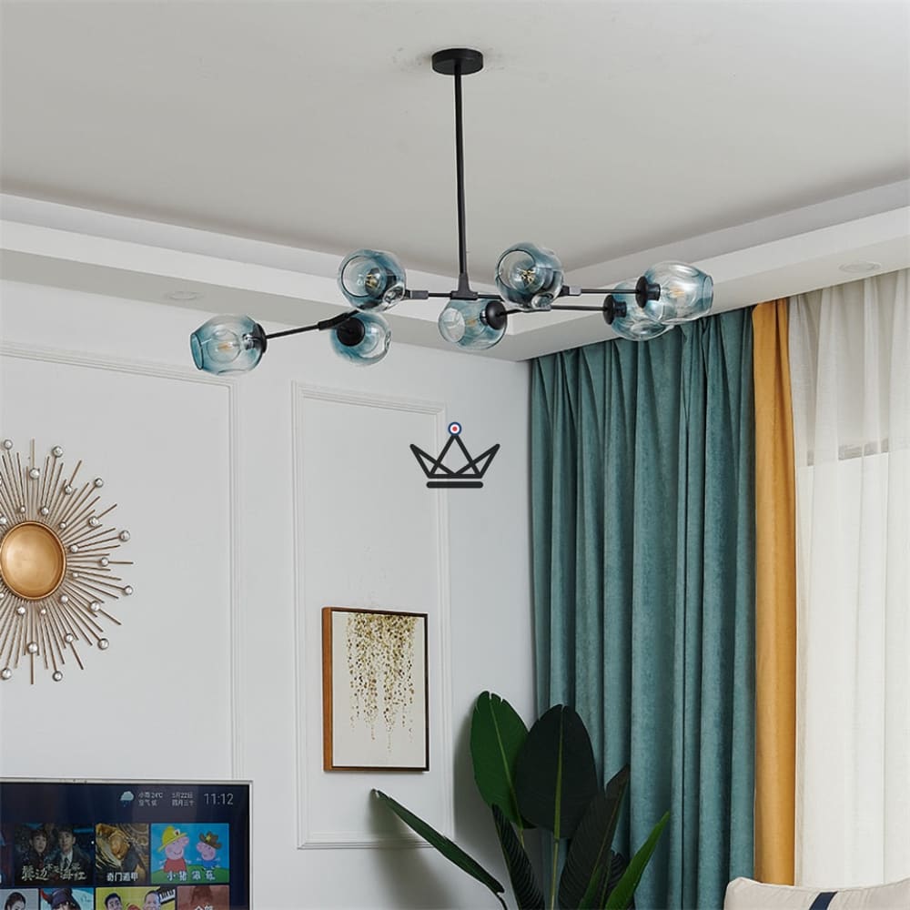 Articulated Industrial Ceiling Chandelier - Branching Bubble Style — Black / 7 Bubbles / gradient blue
