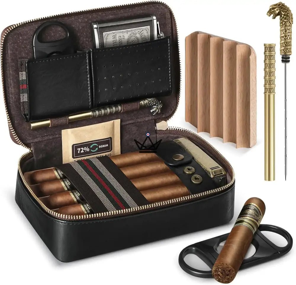 Estuche para cigarros de madera Magyars: bandeja de cedro para 5 cigarros, cortapuros de doble hoja, aguja con cabeza de dragón y kit Boveda 72% Estuche para cigarros de madera Magyars: bandeja de cedro para 5 cigarros, cortapuros de doble hoja, aguja con cabeza de dragón y kit Boveda 72%