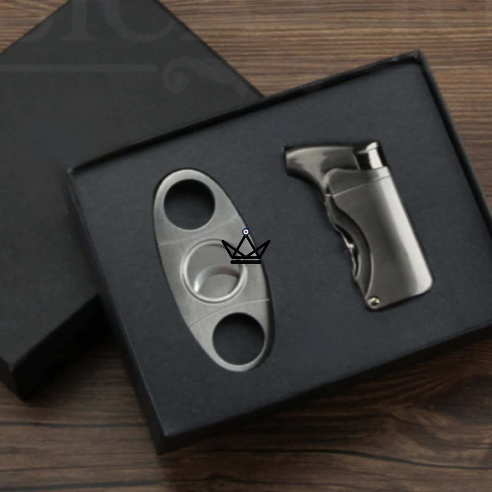 VARGAS Lighter & Cigar Cutter Pack — Integrated Punch + 22 mm Cut | Silver or Yellow — Silver