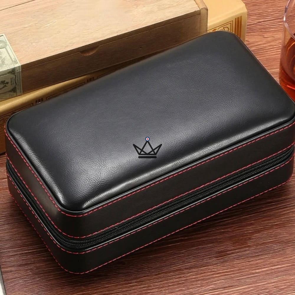 Zigarrenhumidor CLINT Original – Schwarzes Leder & spanische Zeder, 6 Zigarren, 20,5 × 10,8 × 8,6 cm – Ansicht 2