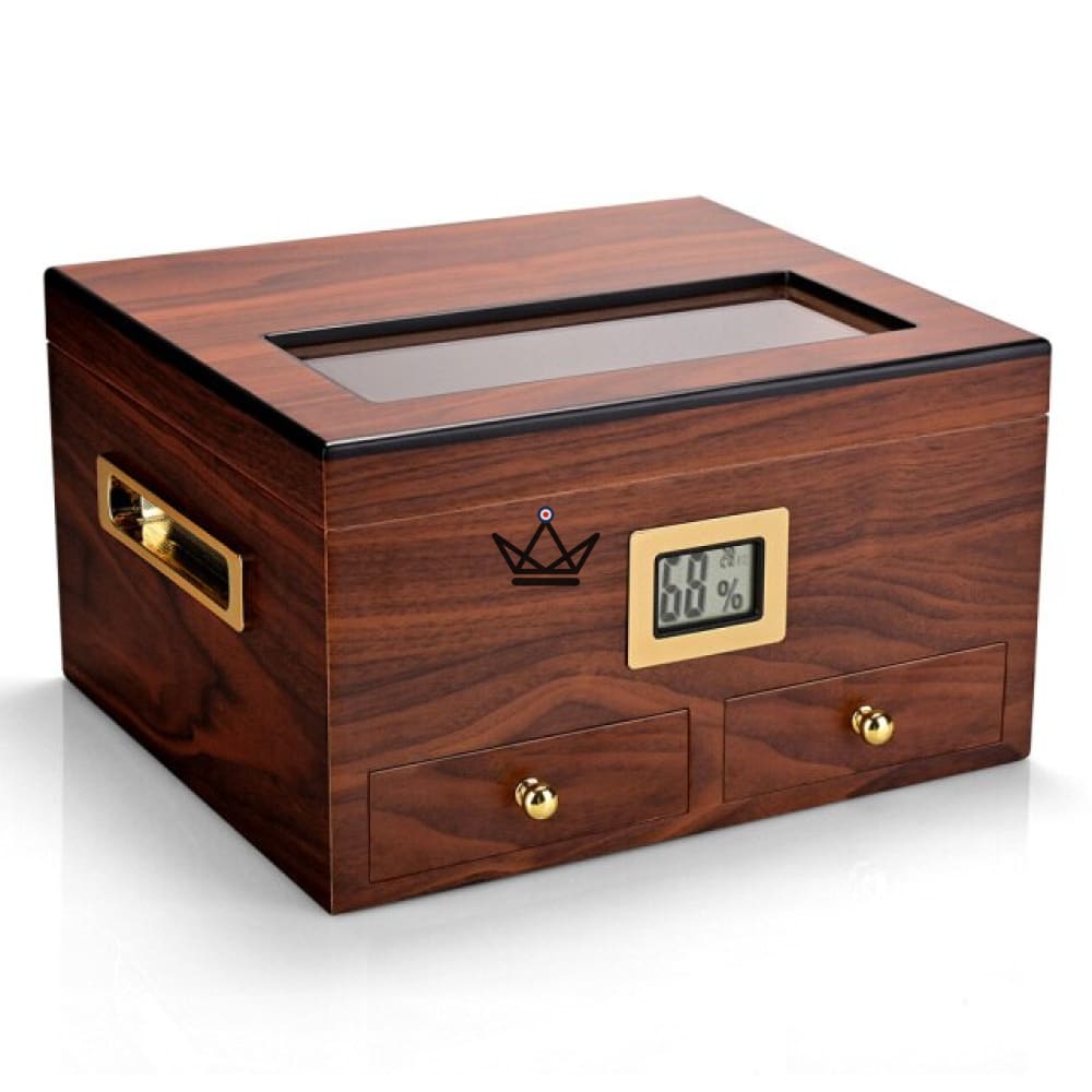 DUNE PRESTIGE Cigar Humidor — Spanish Cedar, Glass Lid, 2 Drawers, Digital Hygrometer, 60 Cigars · Carbon or Rose Wood — ROSE WOOD