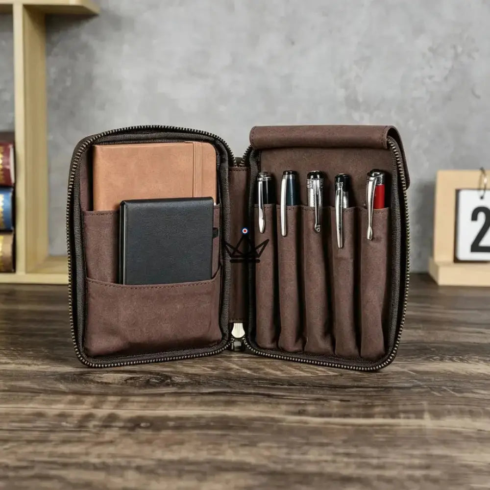 Leather Pocket Organizer - Customizable Pens & Notebooks - VOYAGEUR Plume — view 4