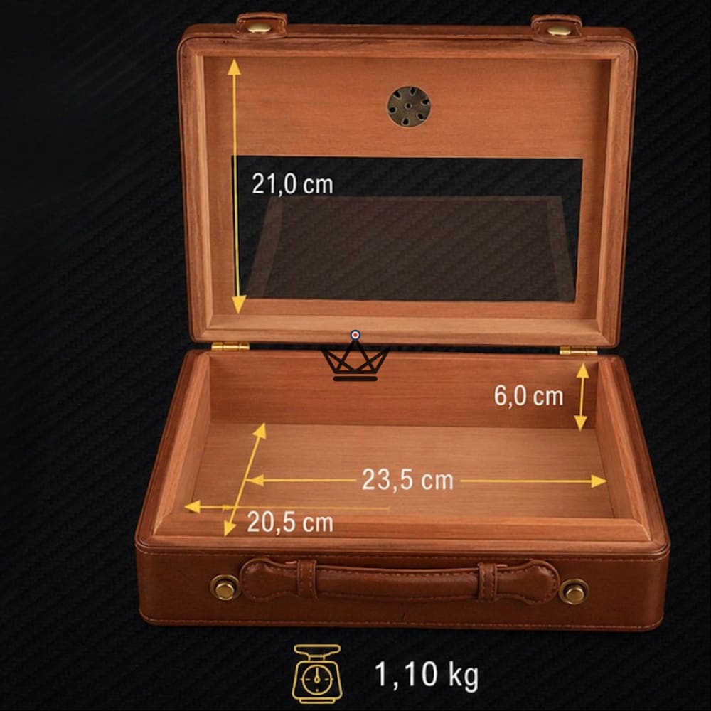 Prestige Traveler Humidor – vergoldetes Messing, spanische Zeder, 50 Zigarren, Sichtfenster, Hygrometer & Kristallbefeuchter – Ansicht 9