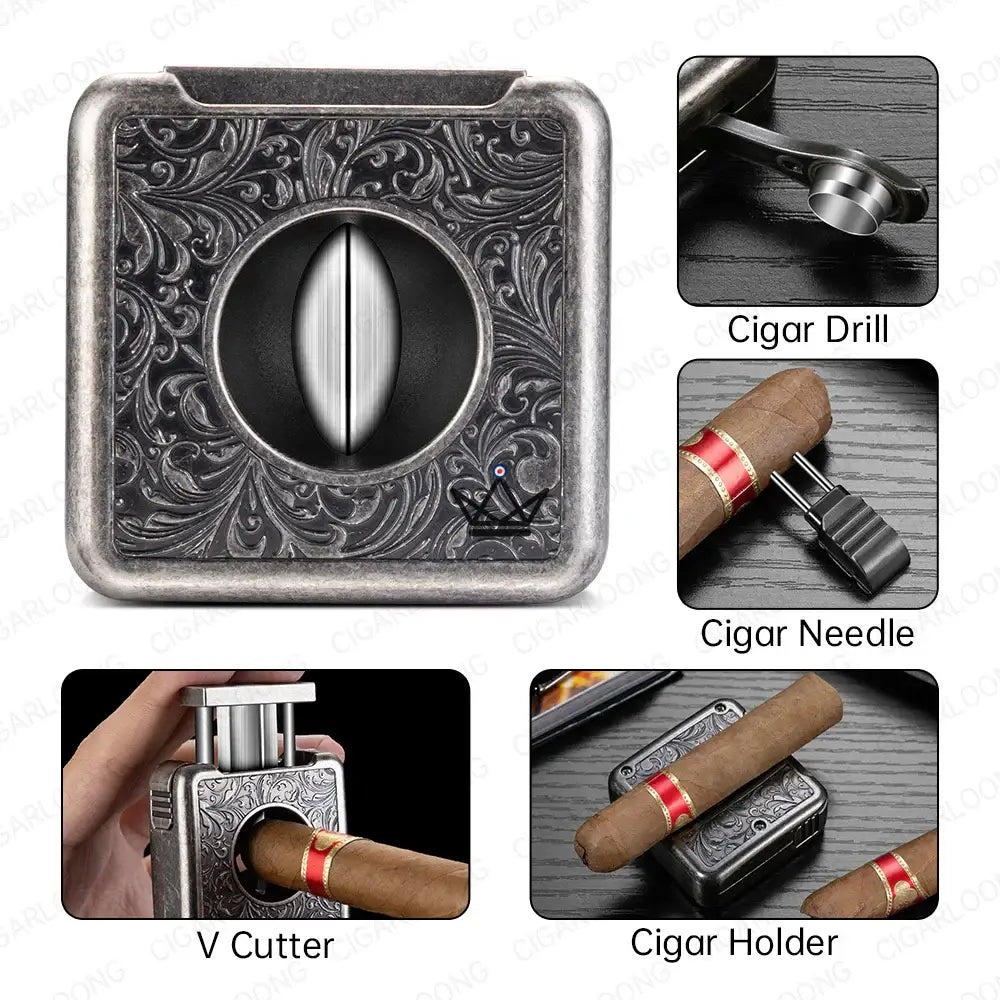 Empire 4-in-1 Cigar Cutter — 21mm V-Cut, Stand, Punch & Piercer, Stainless Steel, 5 Finishes, Gift Box Included — view 14
