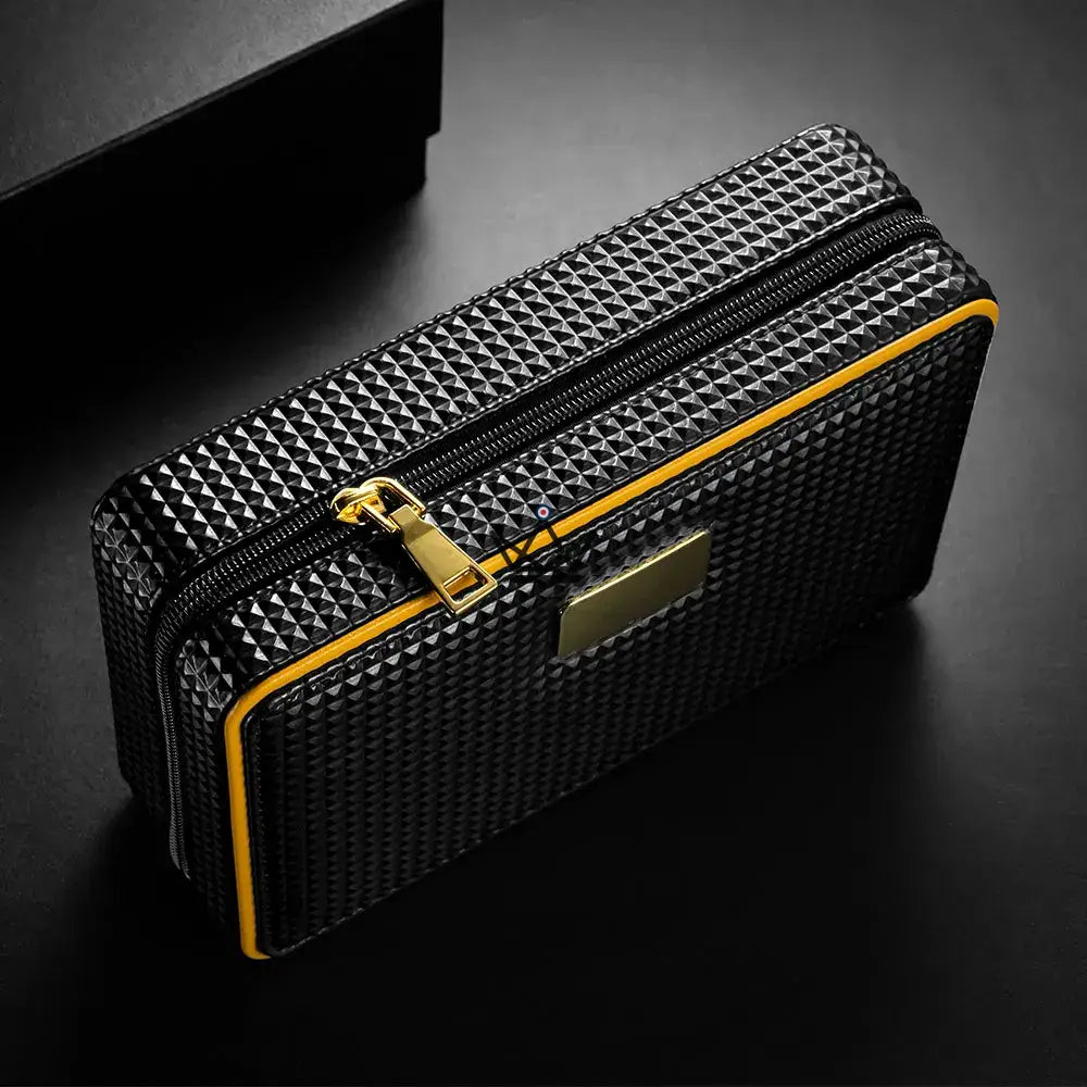 SIGNATURE STYLE Travel Humidor — black silicone leather, Spanish cedar, 5 cigars, digital hygrometer, Solo or Vargas Pack — view 3