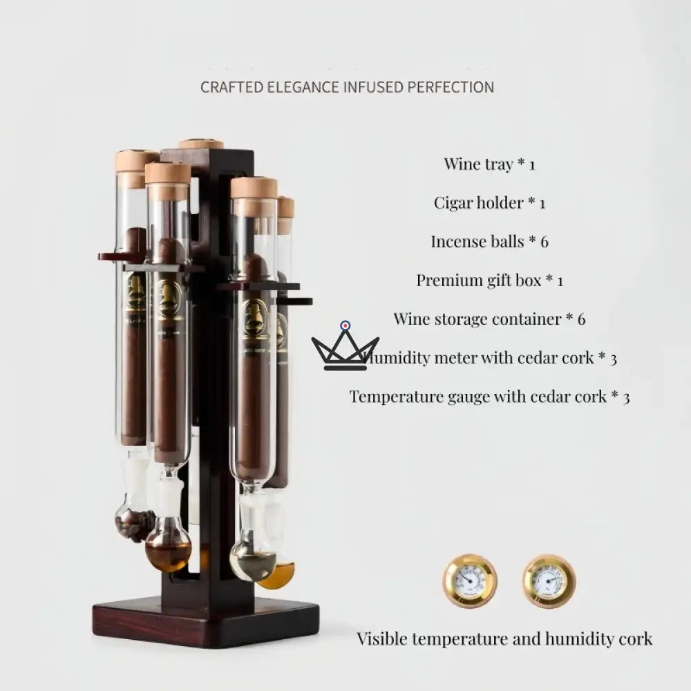 5-Tube Cigar Infuser INFUSIO ARCANUM — Noble Wood, Cedar, Hygrometer & Thermometer — view 8