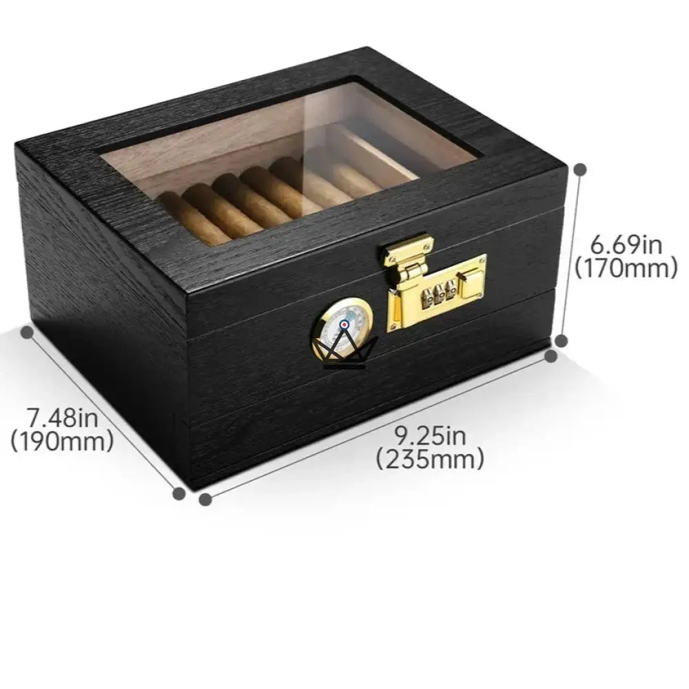Humidor Enigma Moon – Zeder, Glasdeckel, Code-Schloss, Schublade, 30 Zigarren | Solo oder Orion (Aschenbecher, Feuerzeug, Zigarrenschneider) – Ansicht 9