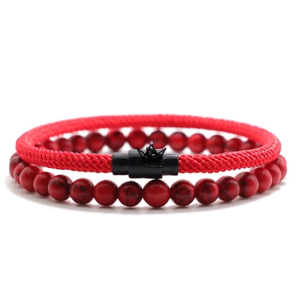 DUO ELEMENTARY STONE Pack - Cord & Onyx Bracelet - 9 Colors — Red / XS - 16.5cm