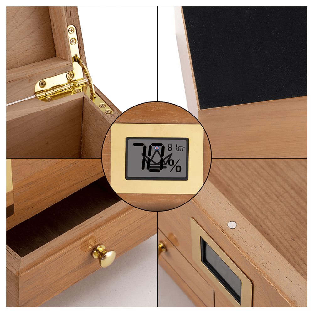 DUNE Cigar Humidor – solid Spanish cedar, glass top, 2 front drawers, digital hygrometer, 50 cigars — view 7