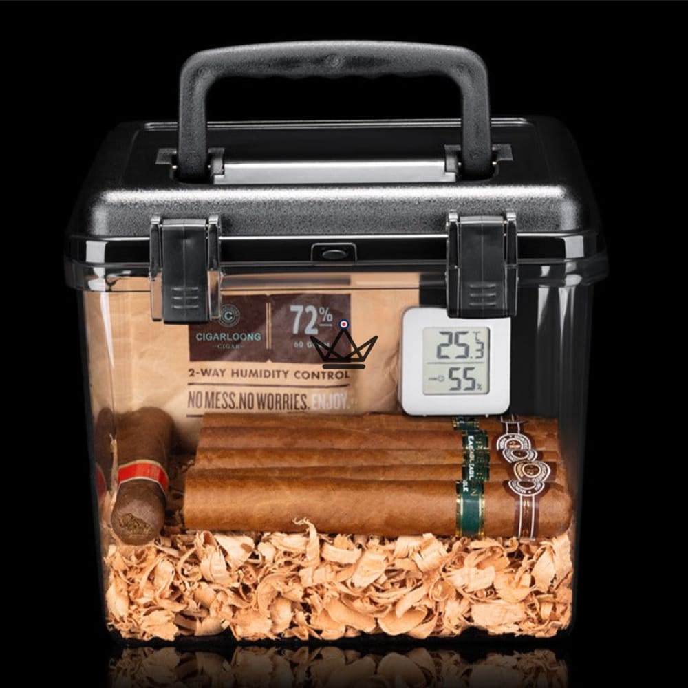 Kristall-Zigarrenhumidor, quadratisch – transparentes Acryl, schwarzer oder silberner luftdichter Deckel, Grösse M oder L, 50 bis 100 Zigarren – Ansicht 7