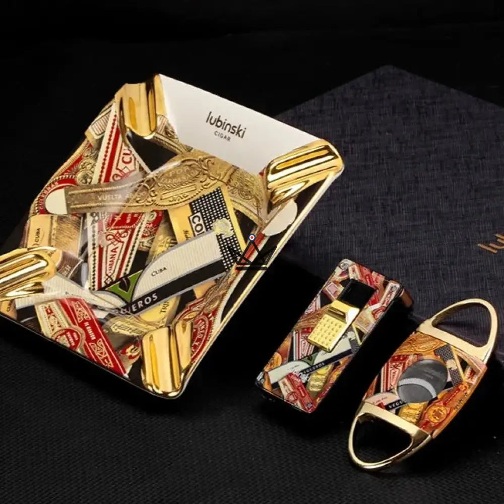 MAESTRO STARS Luxury Cigar Accessories Pack — Ceramic Ashtray + Lighter + Cutter | Gold Finish — view 4