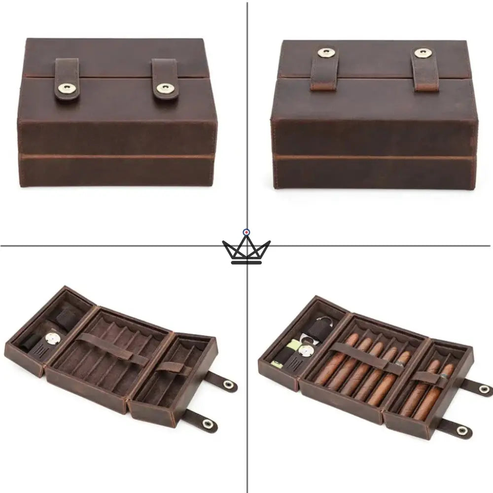 Customizable Leather Cigar Humidor - Voyageur King — view 6