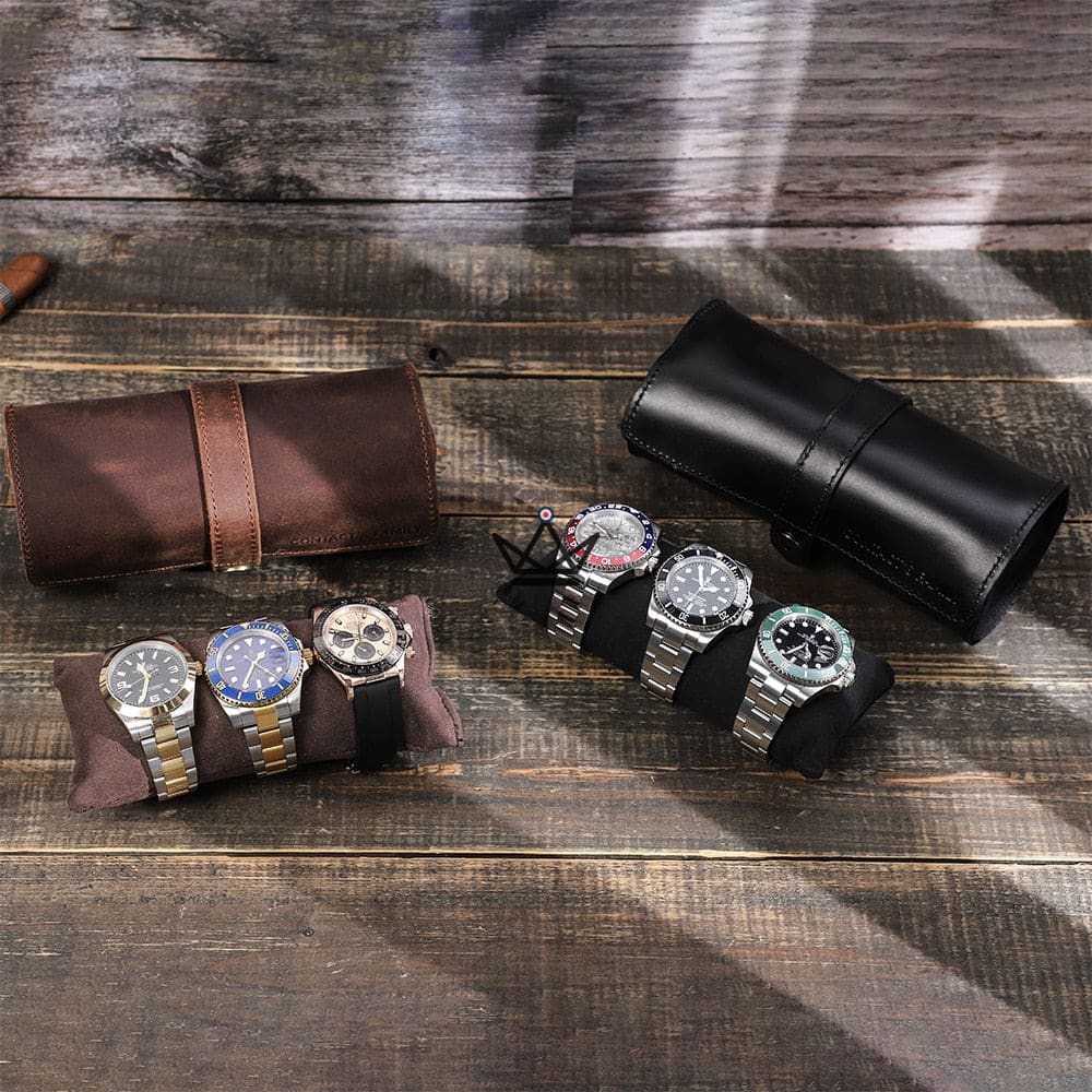 Customizable Leather Automatic Watch Travel Case - Voyageur ChronoGuard — Coffee