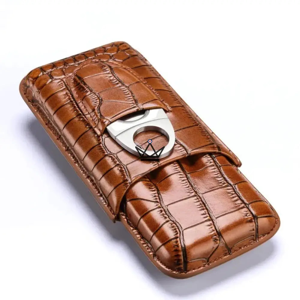 Leather 3 cigar case with cigar cutter - Silver Cortez — view 10