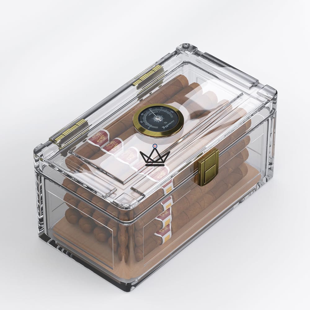 Humidor CRYSTAL WOOD — transparentes Acryl, Zedernholzblatt, luftdichter Verschluss, 20 Zigarren – Ansicht 4