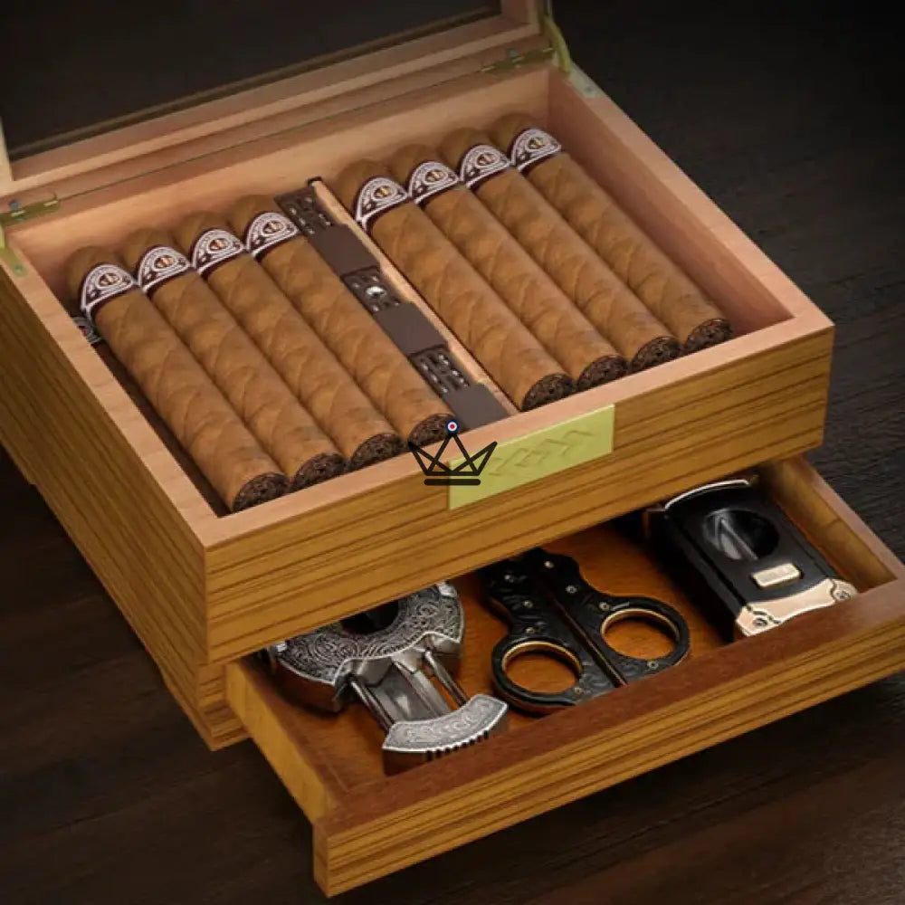 Horizon Edition Humidor — Spanish cedar, glass top, drawer, Onyx or Natural — view 2