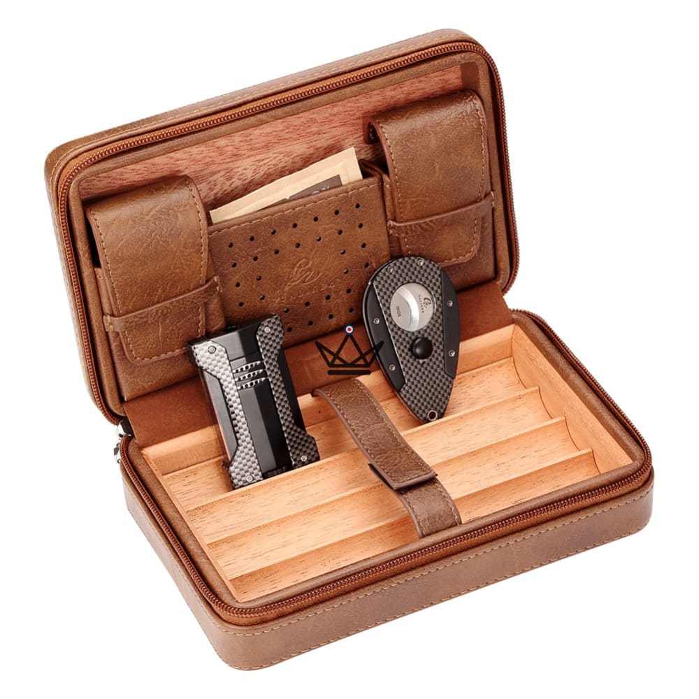 Reisehumidor SOCRATE STYLE – Leder & Zeder, 5 Zigarren, 3 Fächer – Ansicht 9