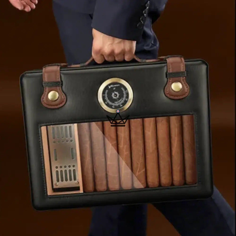 Prestige Traveler Humidor – vergoldetes Messing, spanische Zeder, 50 Zigarren, Sichtfenster, Hygrometer & Kristallbefeuchter – Ansicht 7