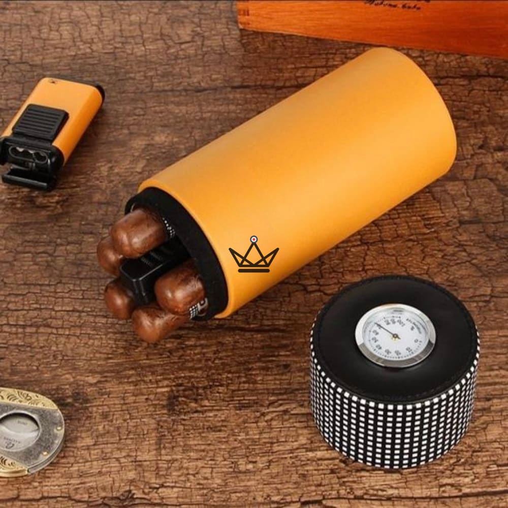 ORBAL PRIME Cigar Humidor — cylindrical leather & cedar, 5 to 10 cigars | hygrometer included — view 2