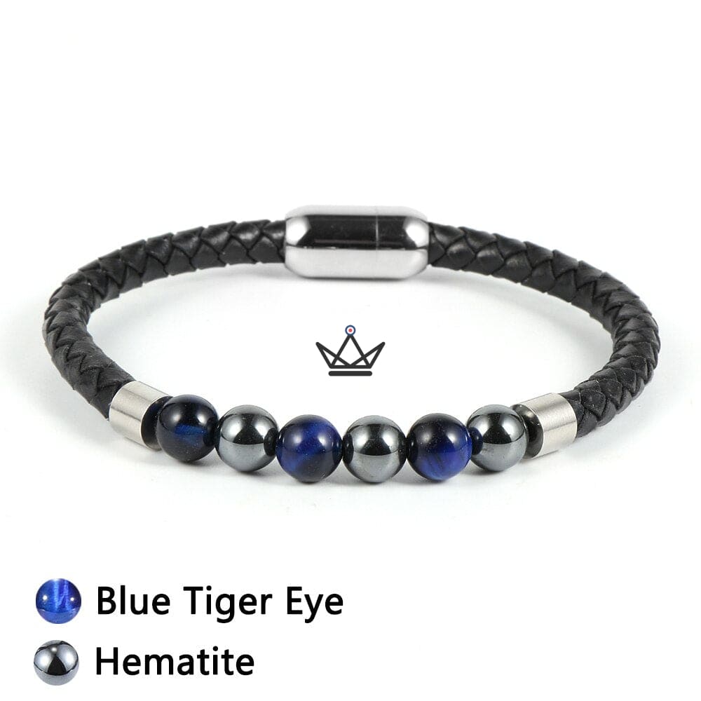 Leather Pearl Bracelet - Braided Leather & Natural Stones - 10 Stones — view 13