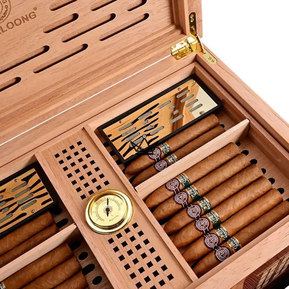 Zigarrenhumidor Domus Aurum – Zedernholz, 150 Zigarren, Herrenhaus-Design, Hygrometer, Classica (goldenes Holz) oder Nox (tiefrot) – Ansicht 5