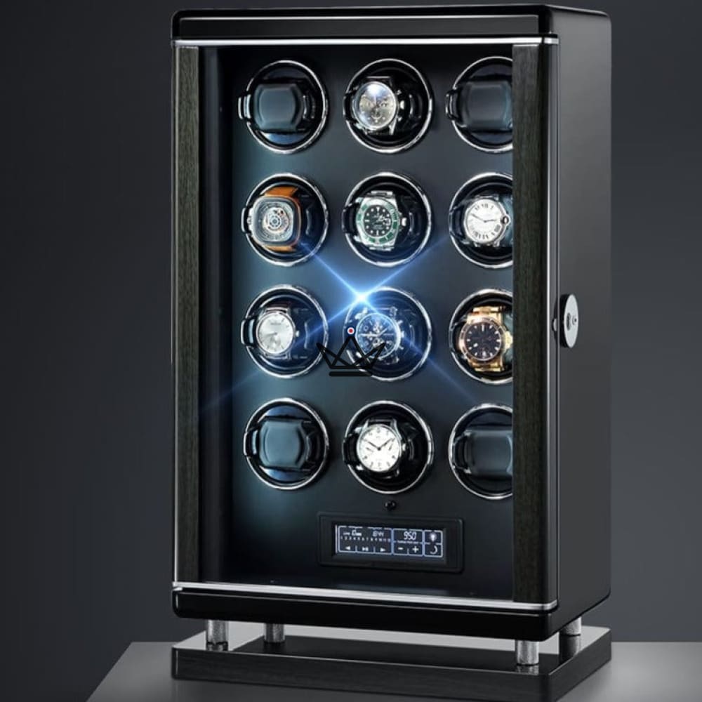 BAELISH LUXE Automatic Watch Winder — Fingerprint, 1 to 12 Watches, Wood & Steel — 12 Rotors