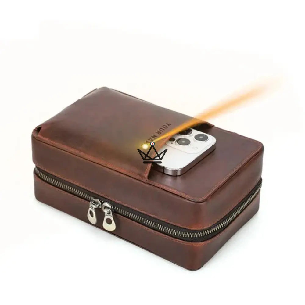VOYAGEUR SELECTION Cigar Case — Full-Grain Chocolate Leather, Customizable | Interior Pocket — view 2
