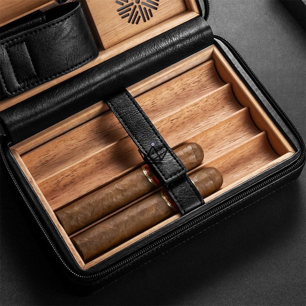 Leather Travel Humidor Pack + Lighter - TISFA STYLE — view 4